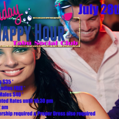 HAPPY HOUR WITH DISCOUNTS FOR EVERYONE UNTIL 10:30PM AT TABU